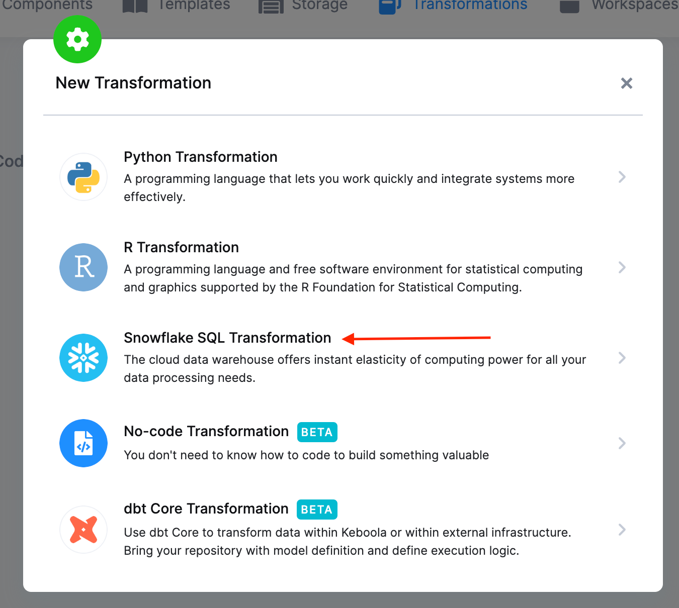 Screenshot - Create a transformation